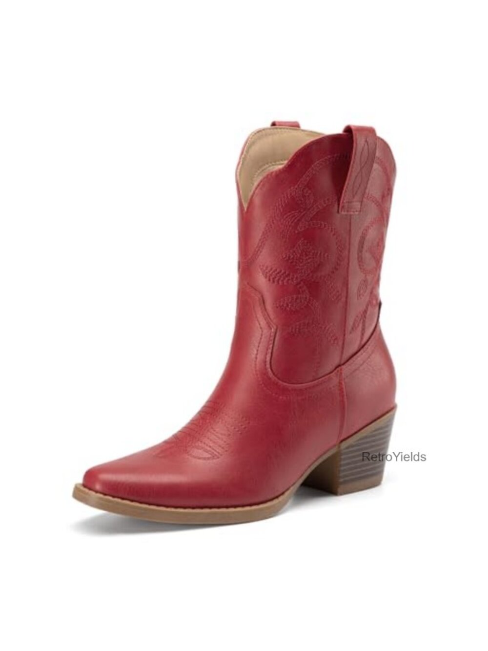 Women's Square Toe Chunky Heel Western Cowboy Boots Ankle Booties